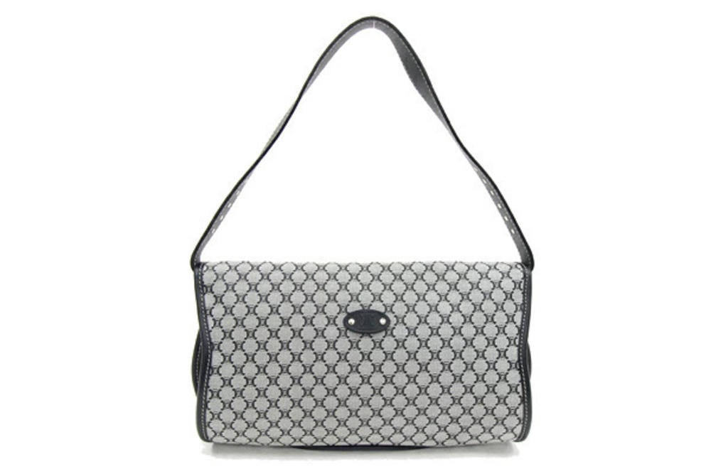 Celine Canvas Black Leather Shoulder Gray Macadam Hobo Bag Triomphe Black Gray